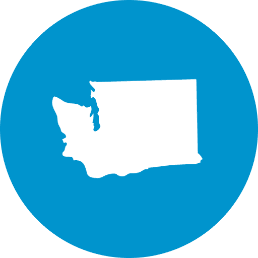 White Washington map icon on blue background