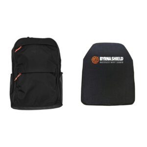 Black backpack and armor panel