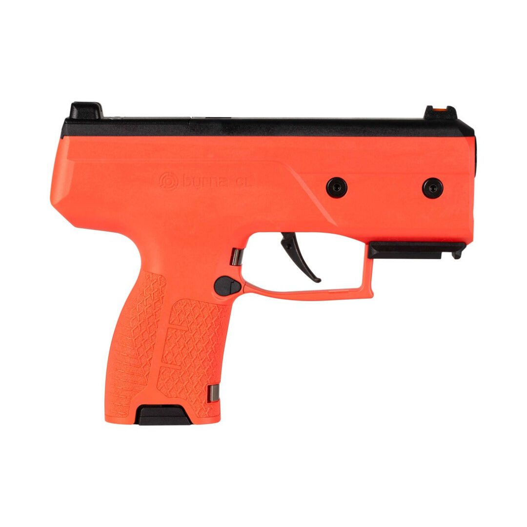 Bright orange handgun side view